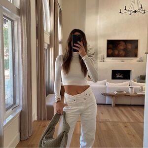 White mock neck crop top